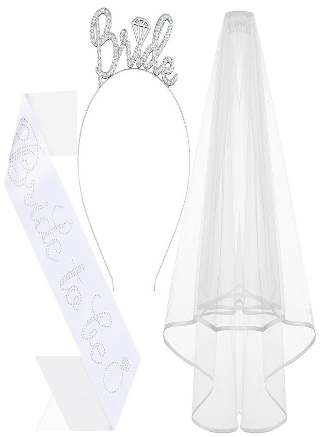 Papoopy 3Pcs Bride to Be Headband with Sash and Veil for Bachelorette Party Decorations, Bridal Shower Accessories for Gift, Favors - Image 1